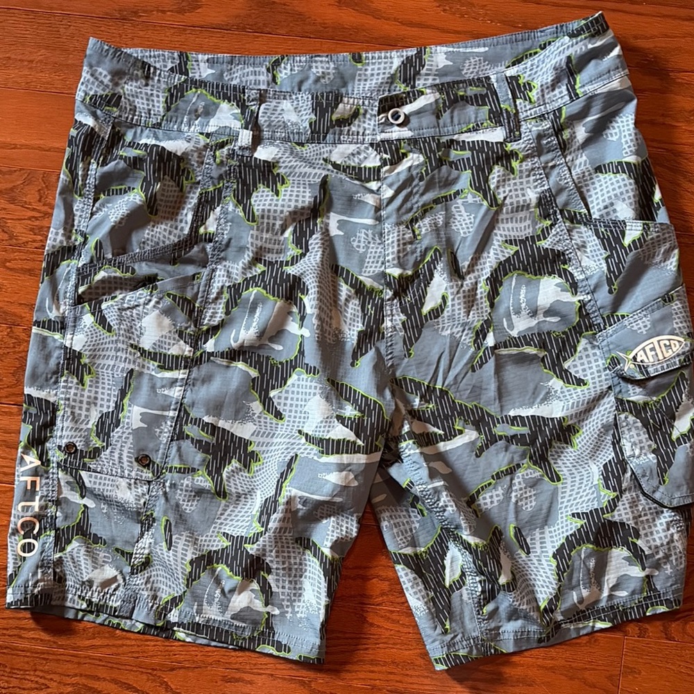 AFTCO Blue and Green Board Shorts for Swim